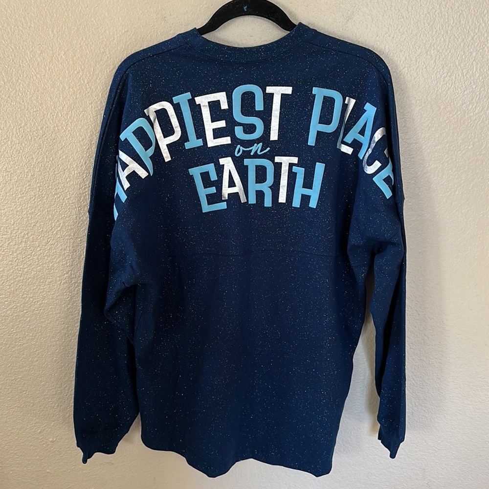 Disney 65 Anniversary Happiest Place on Earth Blue Glitter Spirit Jersey Small